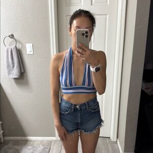 Striped Halter Top - Blue and White